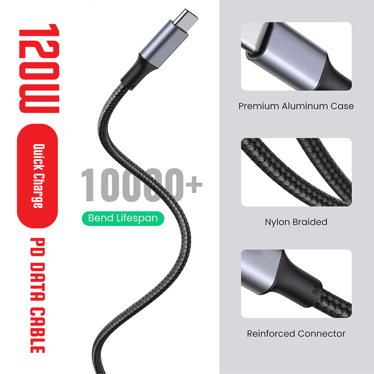 Daw-Link PD Data Cable – 120W, 1M, Tangle-Free