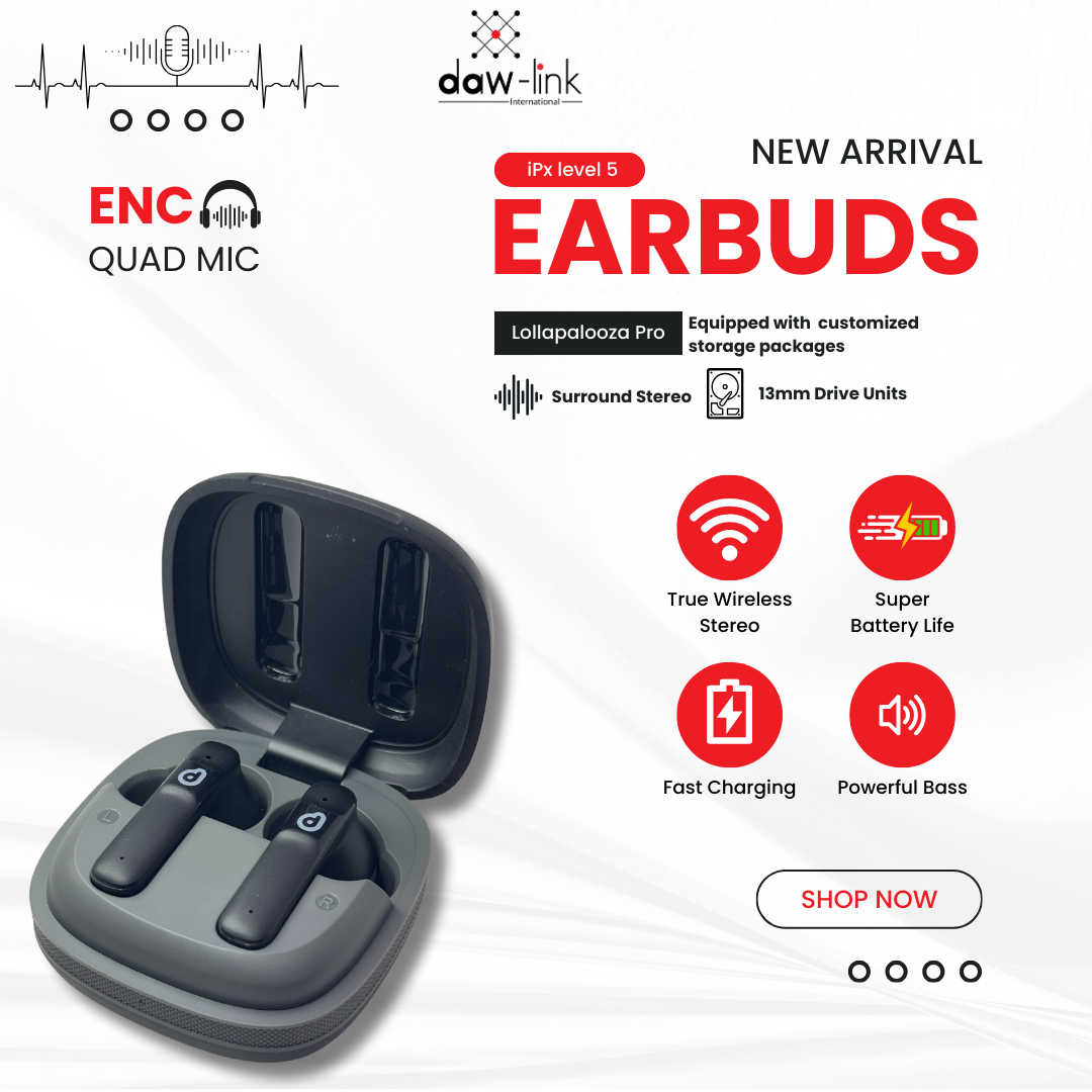 Daw-Link True Wireless Earbuds – Lollapalooza Pro | Bluetooth Version: 5.3 | ENC Quad Mic Technology | IPX Level 5 Water Resistance