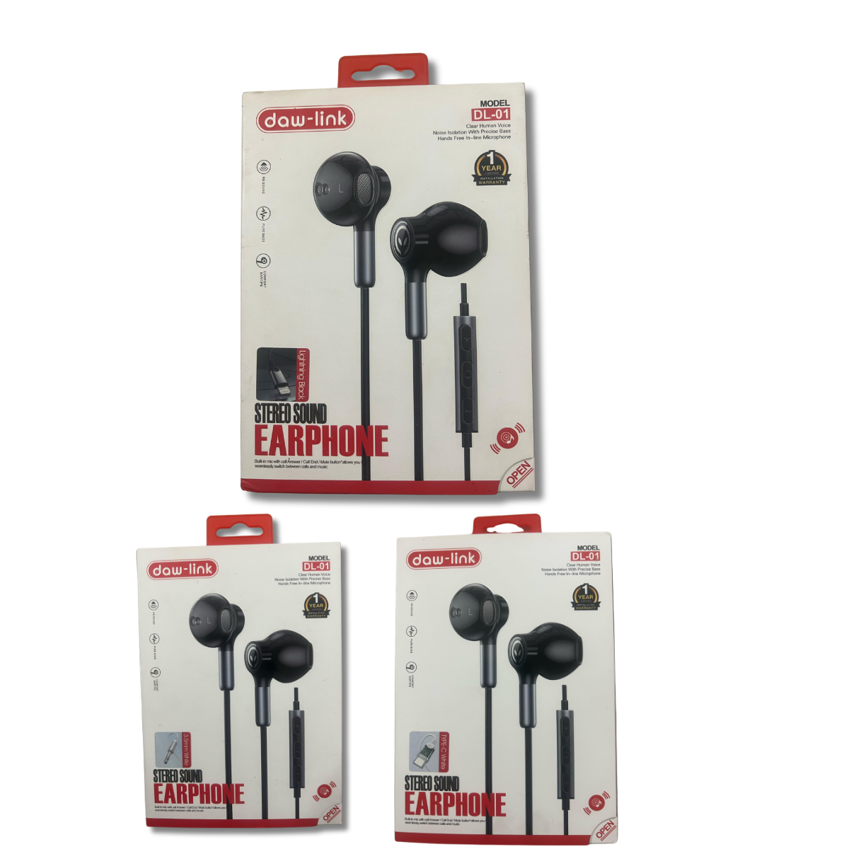 Daw-Link DL-01 Stereo Sound Earphones | 100% Original Dubai Standard Wire Hands Free 3.5mm, Type-C, iPhone