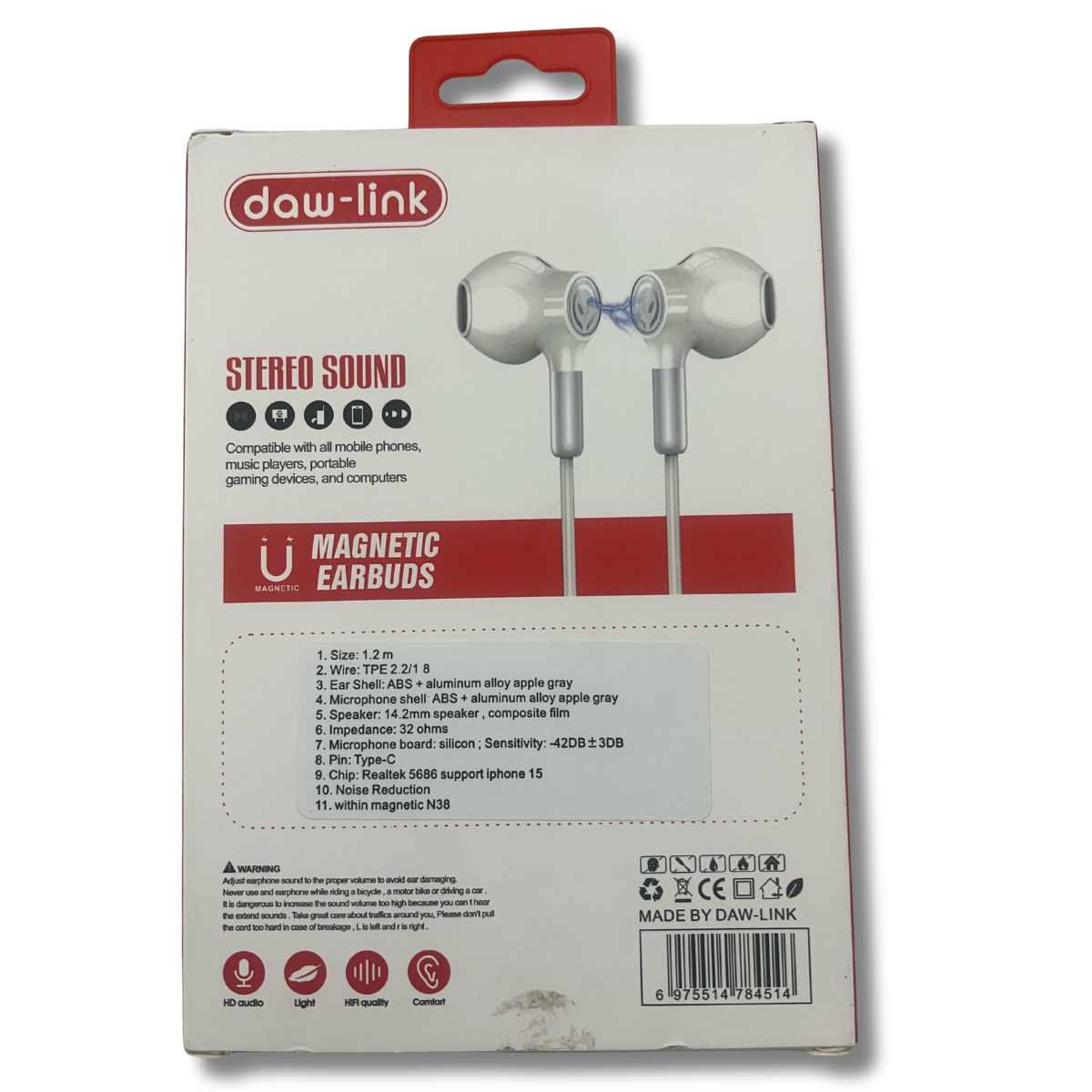 Daw-Link DL-01 Stereo Sound Earphones | 100% Original Dubai Standard Wire Hands Free 3.5mm, Type-C, iPhone