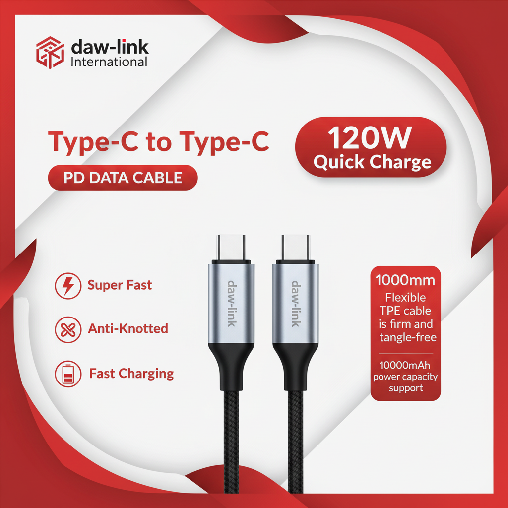 Daw-Link PD Data Cable – 120W, 1M, Tangle-Free