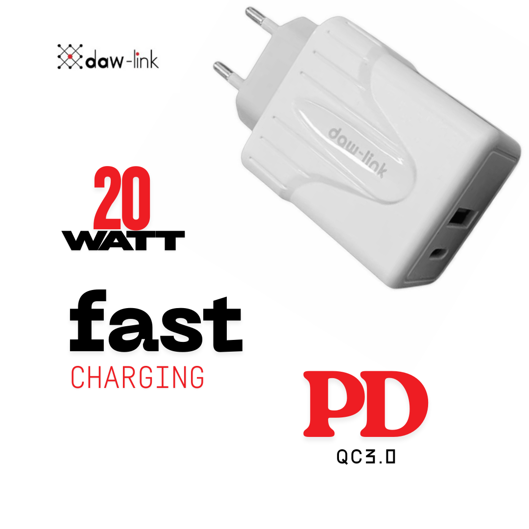 Daw-link 20W 2-in-1 Fast Charger | PD + QC3.0 | With Cable – DL-QC-1