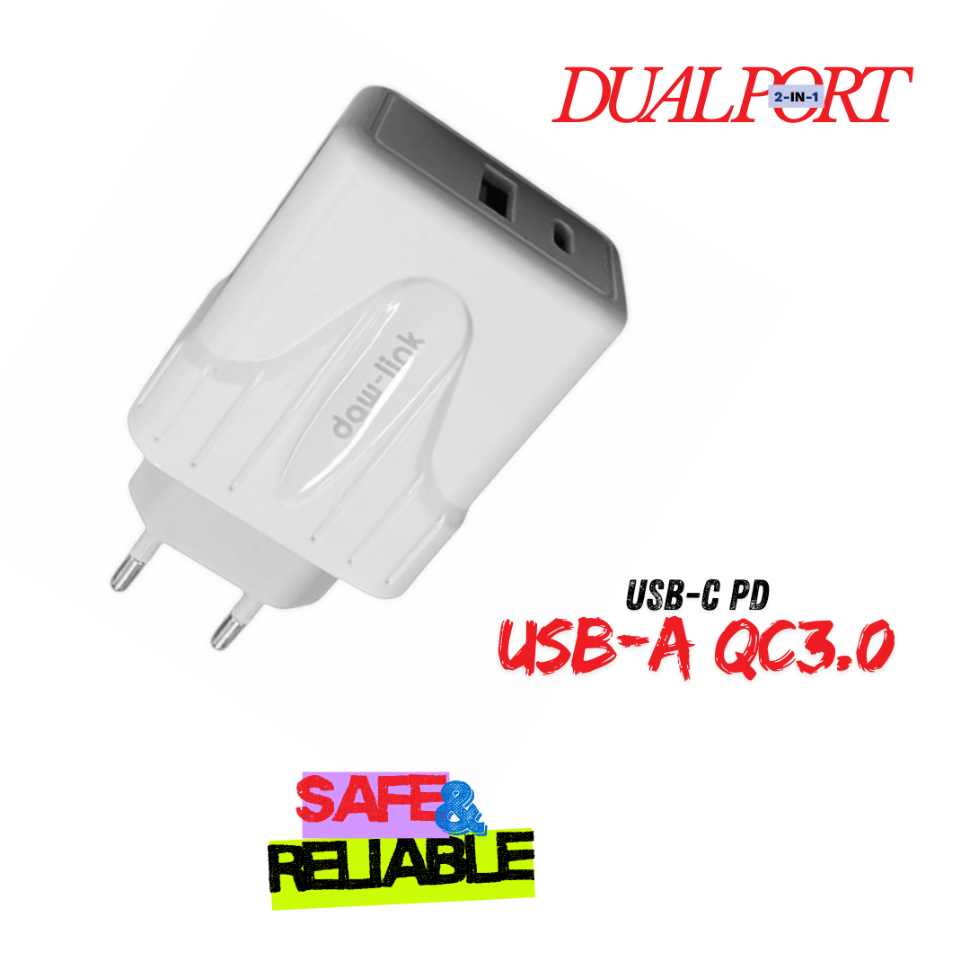 Daw-link 20W 2-in-1 Fast Charger | PD + QC3.0 | With Cable – DL-QC-1