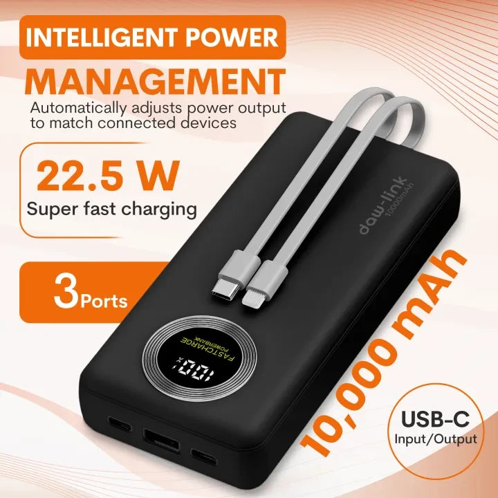 DawLink 10000mAh Power Bank – Fast Charge, LED Display