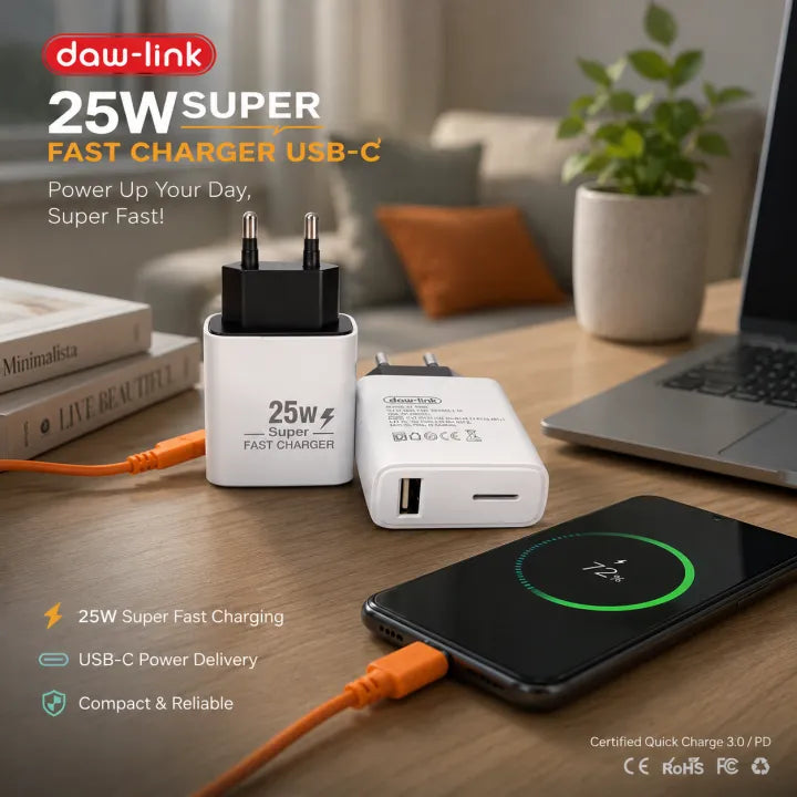 Dawlink 25W Max USB-C Fast Charger – Universal Mobile Support